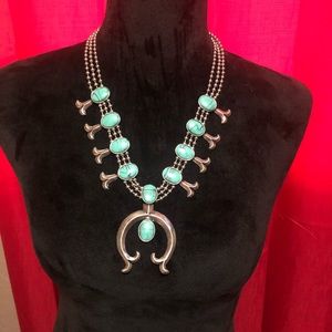 Faux turquoise squash blossom necklace